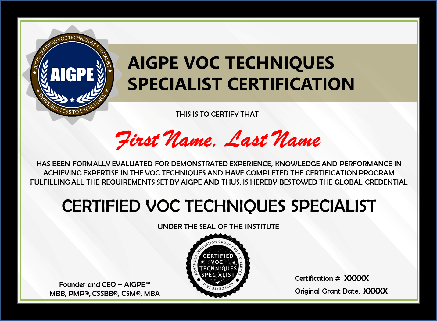 VOC Techniques Specialist Certification AIGPE
