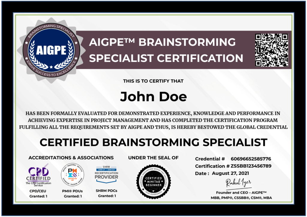 AIGPE Certified Brainstorming Specialist CPD Accredited