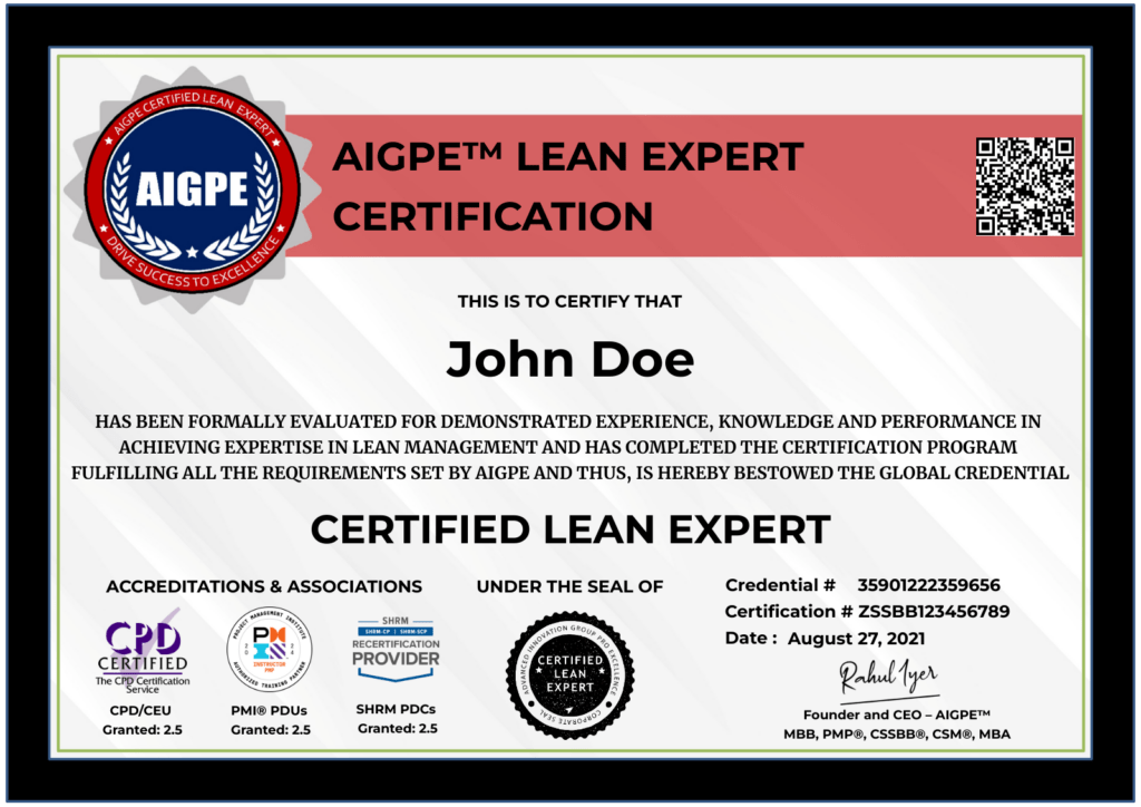 AIGPE Certified Lean Expert CPD Accredited