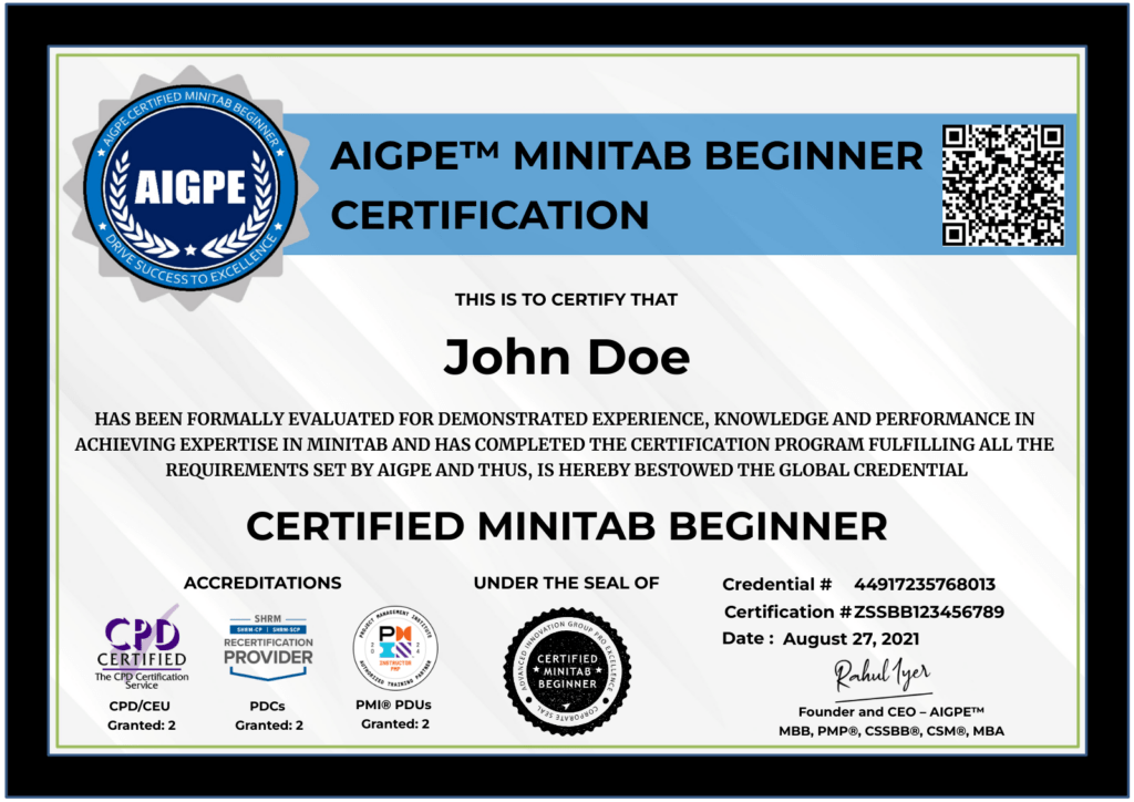 AIGPE Certified Minitab Beginner CPD Accredited