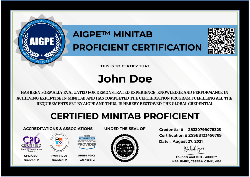 AIGPE Certified Minitab Proficient CPD Accredited