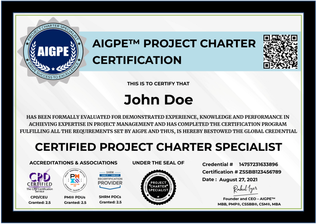 AIGPE Certified Project Charter CPD Accredited