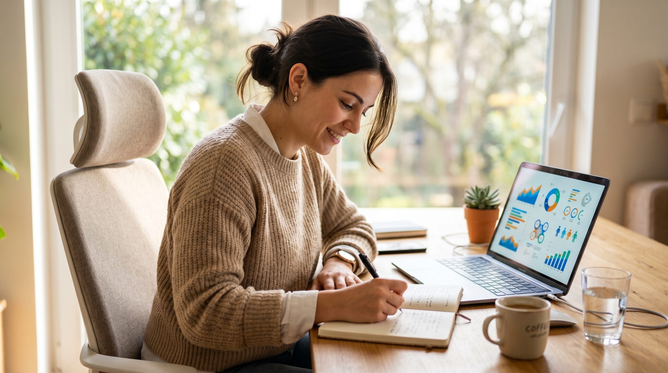 Beginner studying the AI-Powered Six Sigma White Belt curriculum with charts on a laptop