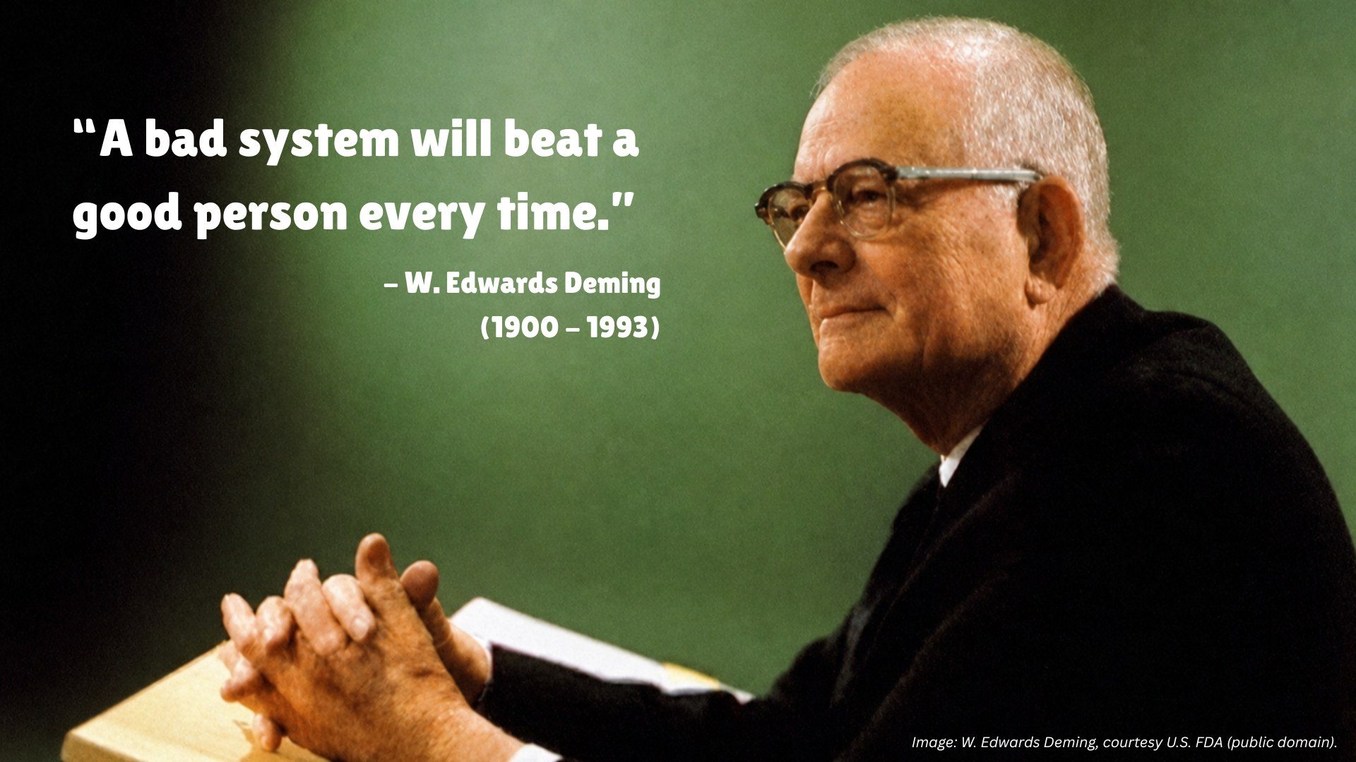 W. Edwards Deming, the father of modern quality management, lecturing on statistical quality control