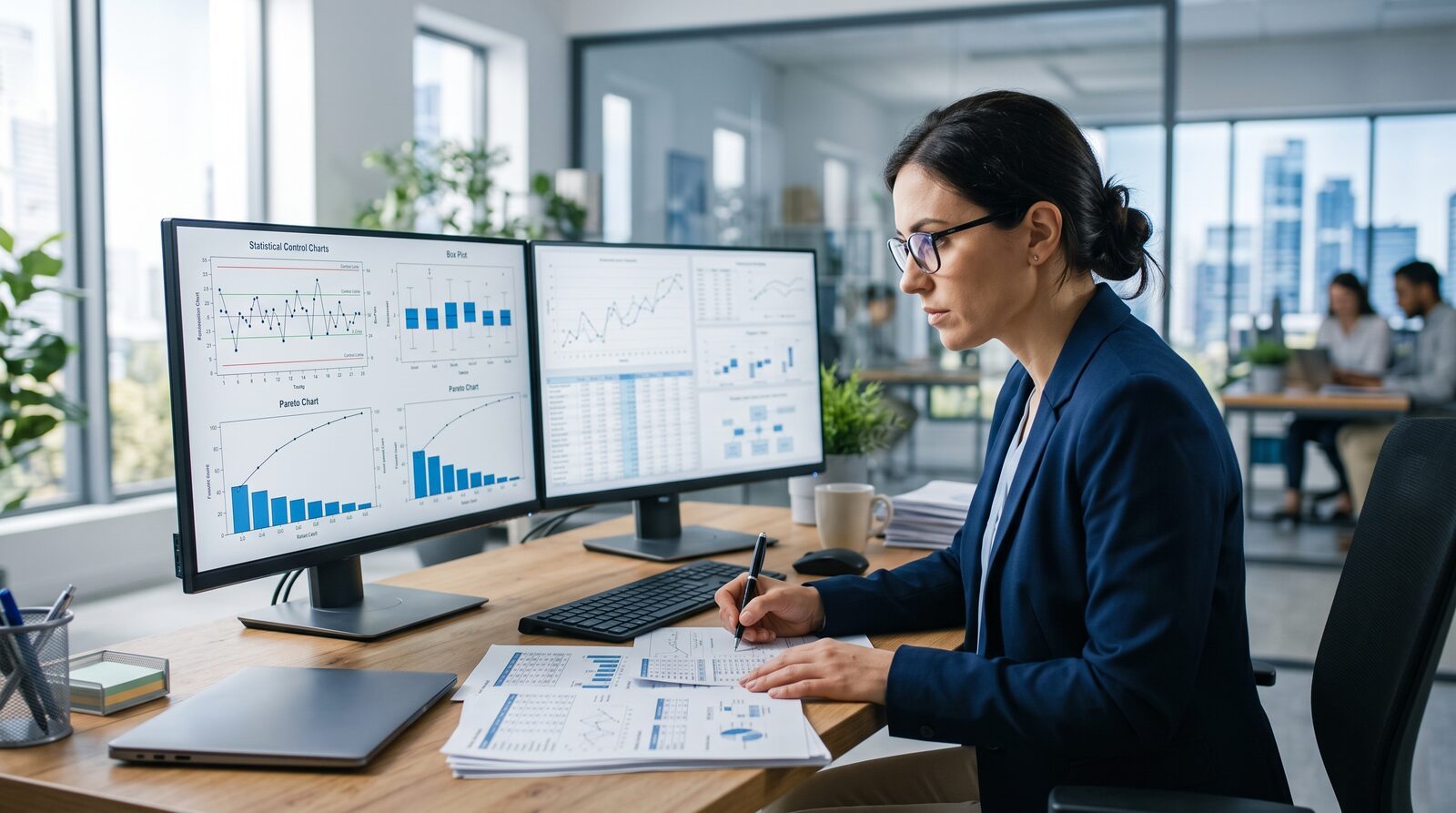 Analyst validating Fishbone Diagram hypotheses with statistical charts in the DMAIC Analyze phase