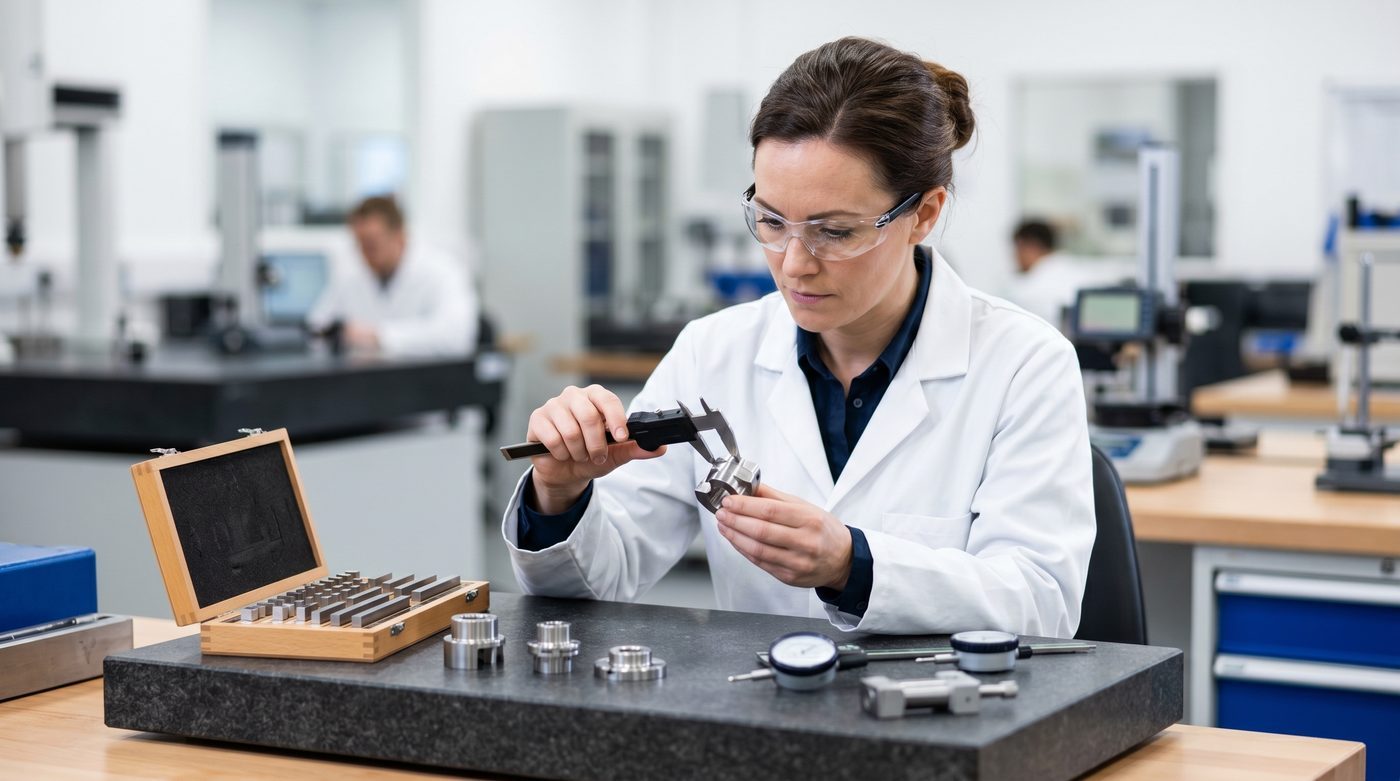 Engineer performing measurement system analysis with a calibrated caliper before trusting defect data